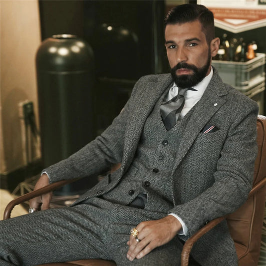 Men's Grey Herringbone Suit