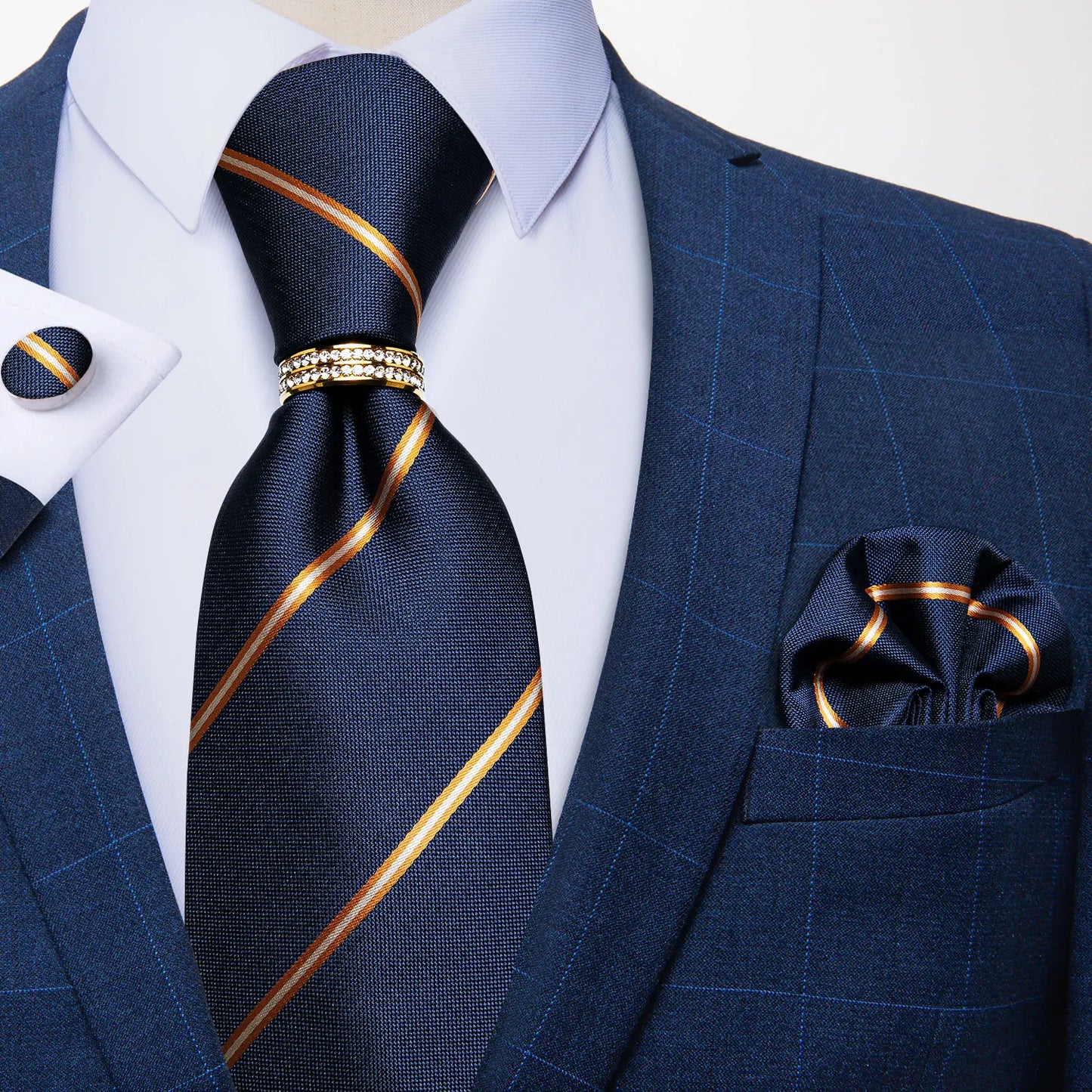 Woven Silk Tie — Navy & Gold