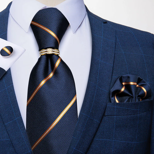 Woven Silk Tie — Navy & Gold