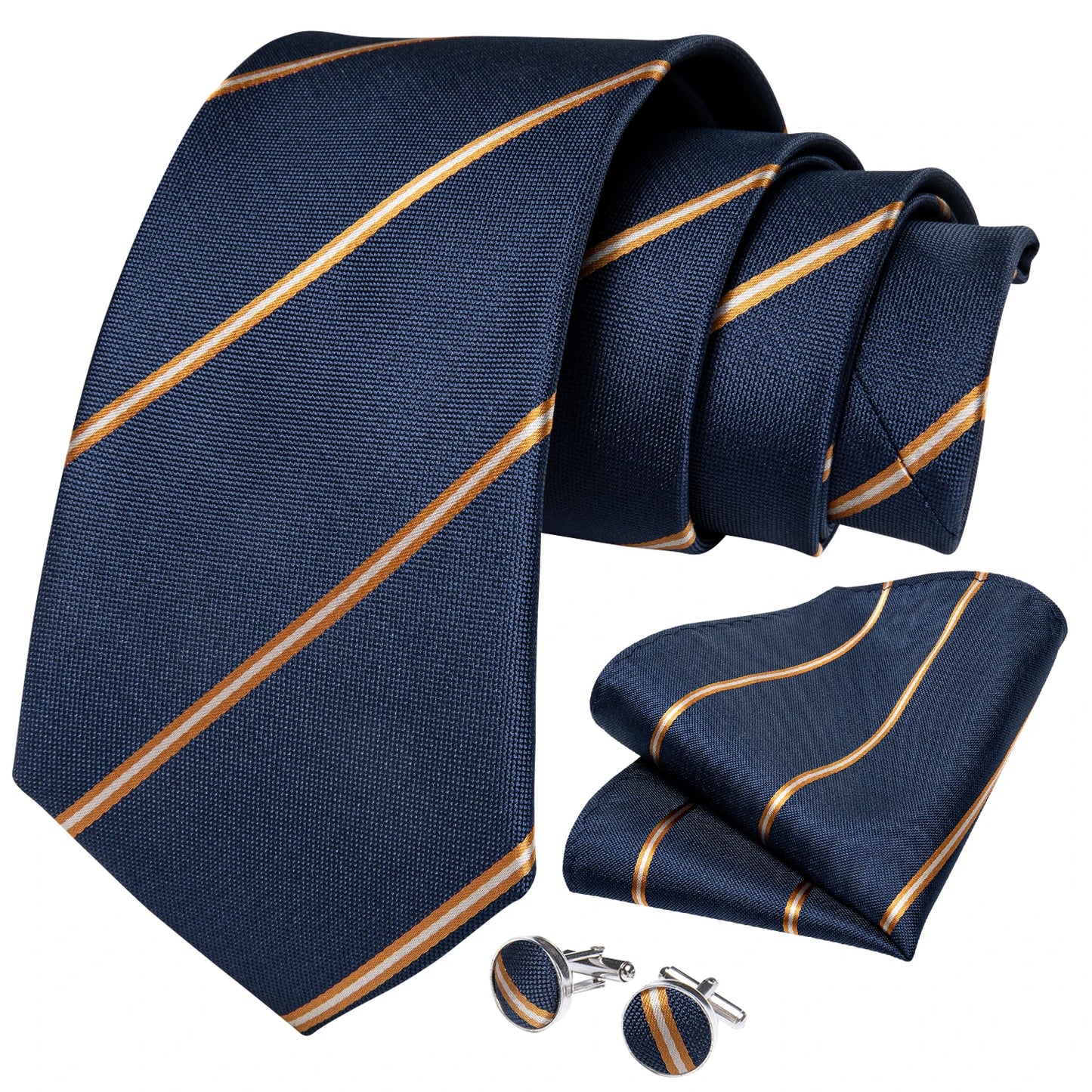 Woven Silk Tie — Navy & Gold