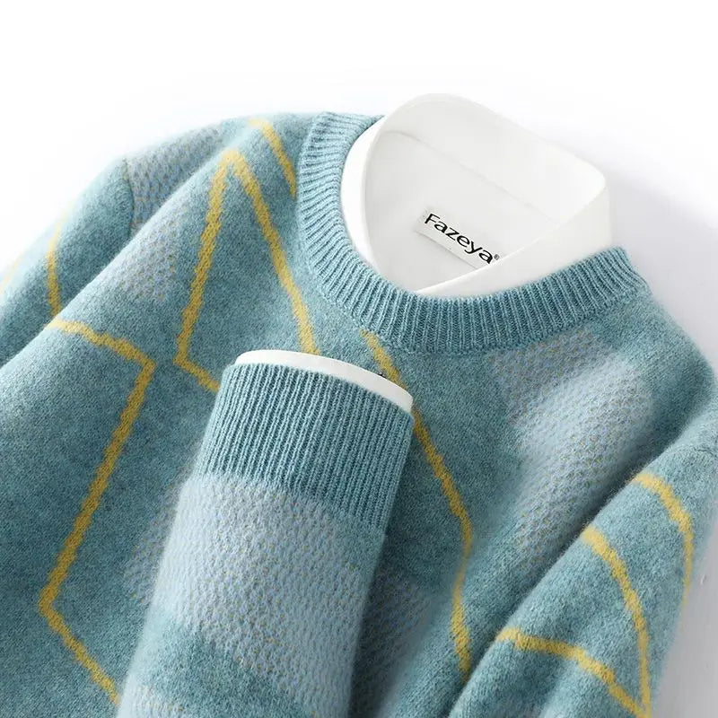 Men's Argyle Knit Crew Neck Sweater
