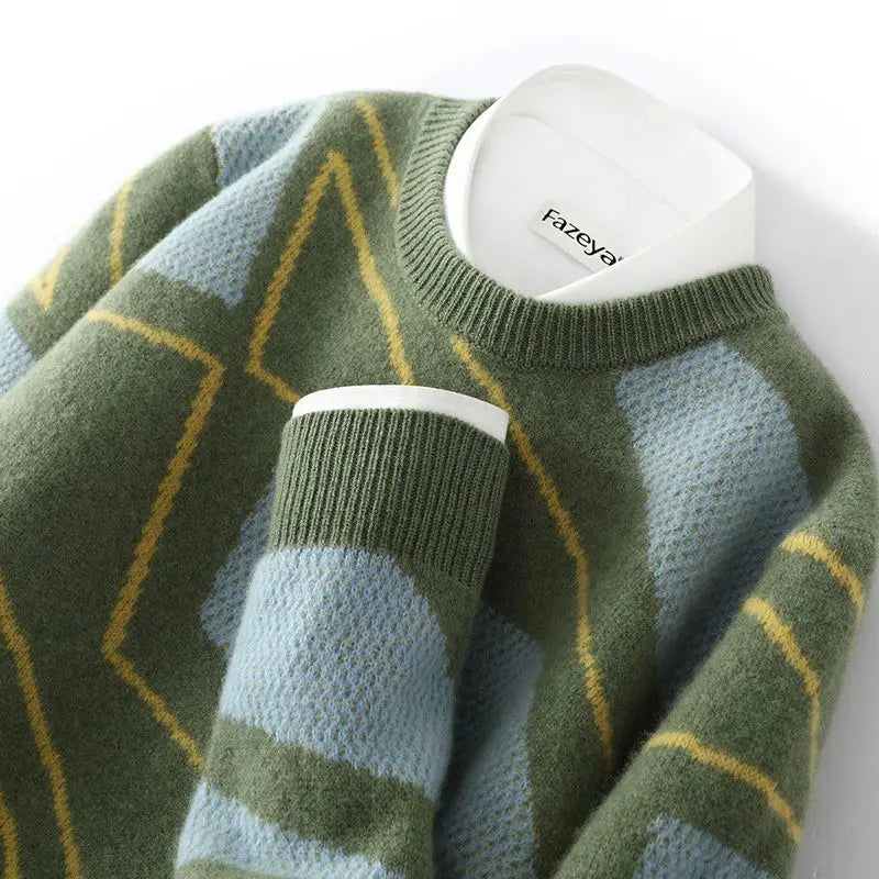 Men's Argyle Knit Crew Neck Sweater