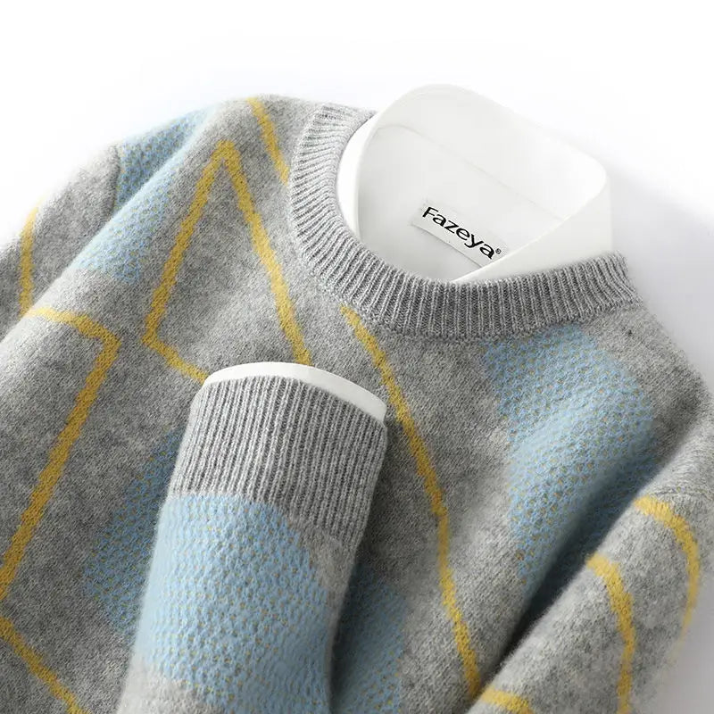 Men's Argyle Knit Crew Neck Sweater