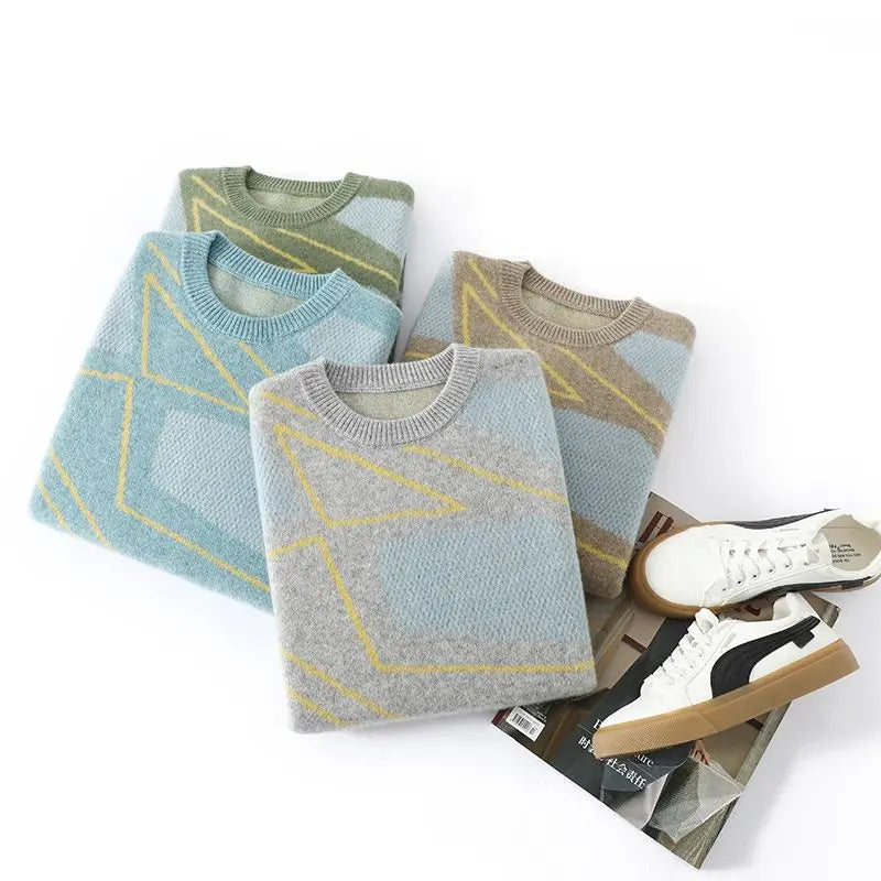 Men's Argyle Knit Crew Neck Sweater